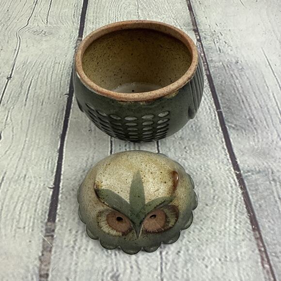 Vintage MCM Pottery Owl Figurine Jar Scandinavian Design - Picture 2 of 10